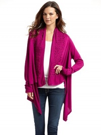 THE LOOKOpen front style Smocked details at front panel Long sleeves Cascading asymmetrical hemTHE FITAbout 34 from shoulder to hemTHE MATERIALSilkCARE & ORIGINDry clean Imported THE LOOKOpen front style Smocked details at front panel Long sleeves Cascading asymmetrical hemTHE FITAbout 34 from shoulder to hemTHE MATERIALSilkCARE & ORIGINDry clean Imported