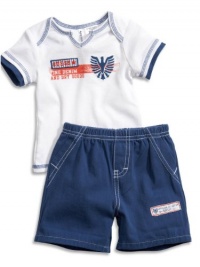 GUESS Kids Boys Short Sleeve Shirt and Short Set (0-9m), WHITE (6/9M) GUESS Kids Boys Short Sleeve Shirt and Short Set (0-9m), WHITE (6/9M)