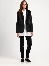 Versatility at its best, a removable rabbit fur vest gives this classically styled blazer a downtown-inspired update. Notched collarRemovable rabbit fur vestLong sleeves with buttoned cuffsFront flap pocketsBack ventAbout 26 from shoulder to hemBody: Polyester/viscose/esthaneTrim: Rabbit furDry clean with fur specialistImportedFur origin: ChinaModel shown is 5'9½ (176cm) wearing US size 4. This style runs true to size. Versatility at its best, a removable rabbit fur vest gives this classically styled blazer a downtown-inspired update. Notched collarRemovable rabbit fur vestLong sleeves with buttoned cuffsFront flap pocketsBack ventAbout 26 from shoulder to hemBody: Polyester/viscose/esthaneTrim: Rabbit furDry clean with fur specialistImportedFur origin: ChinaModel shown is 5'9½ (176cm) wearing US size 4. This style runs true to size.