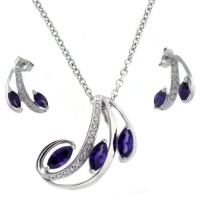 Necklace Earring Set Silver Swarovski Crystals Purple February Ameythst Birthstone Bucasi Necklace Earring Set Silver Swarovski Crystals Purple February Ameythst Birthstone Bucasi