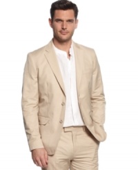 Pair this blazer with an open-collared shirt for a look that plays with formal style without selling out your casual cool.