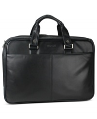 A design to hold on to! Built from top-grain leather, this sleek, stylish carryall features a roomy double-gusset construction and fully-lined interior. Organize your business essentials, from cell phone to credit cards, in the front compartment organizer and store & sort files in the rear compartment divider. A design to hold on to! Built from top-grain leather, this sleek, stylish carryall features a roomy double-gusset construction and fully-lined interior. Organize your business essentials, from cell phone to credit cards, in the front compartment organizer and store & sort files in the rear compartment divider.