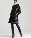 Keep toasty in this head-turning puffer from Moncler. The longer length makes for a sleek, streamlined silhouette.