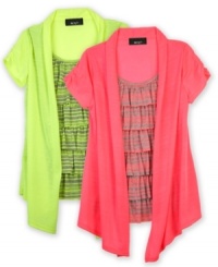 Wrap her in ruffles. When the temperature dips, this layered neon cozy shirt from BCX adds a cozy extra layer. Wrap her in ruffles. When the temperature dips, this layered neon cozy shirt from BCX adds a cozy extra layer.
