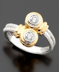 A lovely embrace with two beautiful round-cut diamonds (1/3 ct. t.w.) set in 14k yellow and white gold. A lovely embrace with two beautiful round-cut diamonds (1/3 ct. t.w.) set in 14k yellow and white gold.