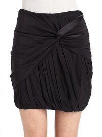 Floaty silk is shirred to perfection, with an abbreviated bubble hemline and cross draped front.Grosgrain waistband at front Side zipper Bubble hem 95% silk/5% spandex lining About 16 long Silk; dry clean Imported Floaty silk is shirred to perfection, with an abbreviated bubble hemline and cross draped front.Grosgrain waistband at front Side zipper Bubble hem 95% silk/5% spandex lining About 16 long Silk; dry clean Imported