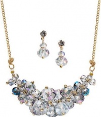 Gold Plated Jewelry Set, Montana Blue Glass Crystal Bead Cluster Necklace and Drop Earrings Set Gold Plated Jewelry Set, Montana Blue Glass Crystal Bead Cluster Necklace and Drop Earrings Set