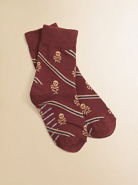 These cozy, cool socks get a little edgy with a skull design.70% cotton/18% nylon/8% polyester/3% rubber/1% spandexMachine washImported These cozy, cool socks get a little edgy with a skull design.70% cotton/18% nylon/8% polyester/3% rubber/1% spandexMachine washImported