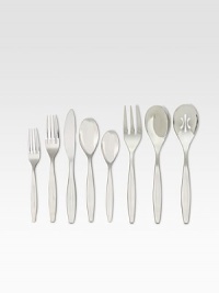 An understated and elegant set of stainless steel cutlery, crafted with rounded, slightly indented stems that taper and blossom into elegant tines and curves. Includes 8 dinner knives, dinner forks, salad/dessert forks and soup/cereal spoons, plus 2 serving spoons and 1 serving fork. 43 total pieces 18/10 stainless steel Machine wash Imported An understated and elegant set of stainless steel cutlery, crafted with rounded, slightly indented stems that taper and blossom into elegant tines and curves. Includes 8 dinner knives, dinner forks, salad/dessert forks and soup/cereal spoons, plus 2 serving spoons and 1 serving fork. 43 total pieces 18/10 stainless steel Machine wash Imported