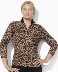 A bold leopard pattern adds a bit of edge to a soft waffle-knit cotton top. A bold leopard pattern adds a bit of edge to a soft waffle-knit cotton top.