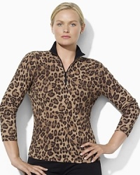 A bold leopard pattern adds a bit of edge to a soft waffle-knit cotton top.