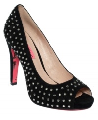 All-over rhinestones make Betsey Johnson's Carrrie peep toe pumps a lovely way to add sparkle to your day. All-over rhinestones make Betsey Johnson's Carrrie peep toe pumps a lovely way to add sparkle to your day.