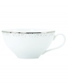 Forecast modern whimsy at meal time with the Silver Mist cup from Lenox Lifestyle dinnerware. The dishes of this collection feature shimmering droplets that trickle in from the platinum-banded edge of bright white bone china. (Clearance)