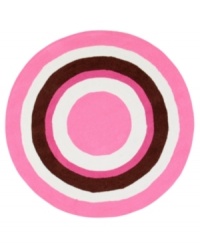 Right on target. Perfect for kids and teens, these round rugs add a pop of color to the floor, hitting the bullseye with a design of vibrant pink circles. Hand hooked from poly-acrylic material, each friendly floor covering is durable enough to stand up to even the most rigorous play. Right on target. Perfect for kids and teens, these round rugs add a pop of color to the floor, hitting the bullseye with a design of vibrant pink circles. Hand hooked from poly-acrylic material, each friendly floor covering is durable enough to stand up to even the most rigorous play.