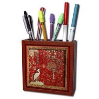 Beverly Turner Design - Lantern and Crane May you have a Happy and Prosperous New Year in Chinese - Tile Pen Holders-5 inch tile pen holder