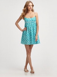 A fun, graphic print with a flattering, empire waist and rope details. Rope spaghetti strapsScoopneckSide button closureEmpire waist with rope detailsGathered skirtCottonDry cleanMade in USA of Italian fabricsAdditional Information Women's Premier Designer & Contemporary Size Guide A fun, graphic print with a flattering, empire waist and rope details. Rope spaghetti strapsScoopneckSide button closureEmpire waist with rope detailsGathered skirtCottonDry cleanMade in USA of Italian fabricsAdditional Information Women's Premier Designer & Contemporary Size Guide