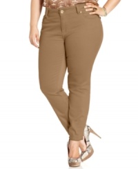 Colored denim is a must-get for the season, so score Baby Phat's plus size skinny jeans! Colored denim is a must-get for the season, so score Baby Phat's plus size skinny jeans!