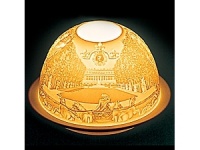 Manufactured in the town of Limoges by the Bernardaud family, each votive is lovingly crafted of fine French porcelain. Using the Ancient Greek technique of Lithophany, a tealight candle placed beneath the dome beautifully illuminates a the great palace of Versailles. Manufactured in the town of Limoges by the Bernardaud family, each votive is lovingly crafted of fine French porcelain. Using the Ancient Greek technique of Lithophany, a tealight candle placed beneath the dome beautifully illuminates a the great palace of Versailles.