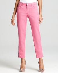 A vibrant bubblegum pink takes to sleek, cropped denim for a fresh take on BASLER jeans. A zipper finishes the hemline for a touch of rocker-chic. A vibrant bubblegum pink takes to sleek, cropped denim for a fresh take on BASLER jeans. A zipper finishes the hemline for a touch of rocker-chic.