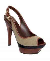 Color blocking for the sophisticate. Vince Camuto forgoes bold colors in honor of rich, earthy neutrals on the beyond elegant Stem platform pumps, featuring a peep toe and slingback silhouette. Color blocking for the sophisticate. Vince Camuto forgoes bold colors in honor of rich, earthy neutrals on the beyond elegant Stem platform pumps, featuring a peep toe and slingback silhouette.