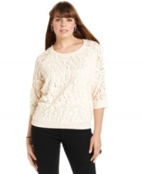 Lend a romantic feel to your look with Style&co.'s plus size sweater, fashioned from airy lace. Lend a romantic feel to your look with Style&co.'s plus size sweater, fashioned from airy lace.