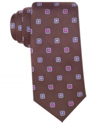 A square print takes your business style outside of the box with this silk tie from Ben Sherman.