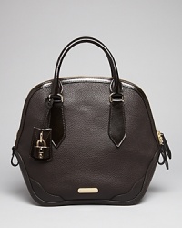 Elegantly crafted in a rich wear-with-everything shade, this leather Burberry satchel is a true luxury - so polished against city looks. Elegantly crafted in a rich wear-with-everything shade, this leather Burberry satchel is a true luxury - so polished against city looks.