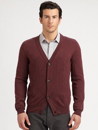 A delicate, diamond-shaped pattern is woven into this layering essential, shaped in sumptuously soft wool for a refined touch.Button-frontRibbed knit cuffs and hemWoolDry cleanMade in Italy A delicate, diamond-shaped pattern is woven into this layering essential, shaped in sumptuously soft wool for a refined touch.Button-frontRibbed knit cuffs and hemWoolDry cleanMade in Italy