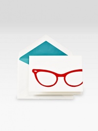 A foil-stamped, cat's eye glasses design adds indescribable charisma to this set of 10 cotton notecards. The notecards are perfectly complemented by blue-lined envelopes. Set of 10 notecardsPerfect gift ideaDesigned by Julia Farill of Red Bird Ink3.9W X 5.2HMade in USA A foil-stamped, cat's eye glasses design adds indescribable charisma to this set of 10 cotton notecards. The notecards are perfectly complemented by blue-lined envelopes. Set of 10 notecardsPerfect gift ideaDesigned by Julia Farill of Red Bird Ink3.9W X 5.2HMade in USA