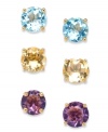 Sparkle for every occasion! Victoria Townsend's set of three stud earrings includes round-cut blue topaz (3-1/10 ct. t.w), amethyst (2-5/8 ct. t.w) and citrine (2-5/8 ct. t.w.) in sterling silver. Approximate diameter: 5/16 inch.