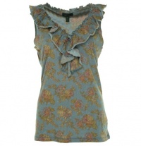 Lauren Jeans Co. Women's Sleeveless Ruffled V-neck Jersey Top (Blue Multi) Lauren Jeans Co. Women's Sleeveless Ruffled V-neck Jersey Top (Blue Multi)