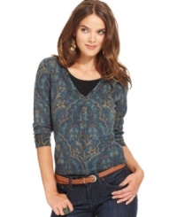 Add a pop of pattern to your fall look with this Lucky Brand Jeans cardigan -- perfect for layering! Add a pop of pattern to your fall look with this Lucky Brand Jeans cardigan -- perfect for layering!