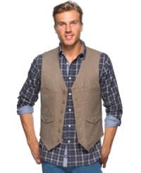 Add an extra layer to your look for some refined style with this houndstooth vest from Argyleculture.