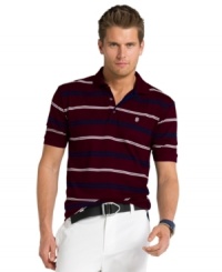 Just breathe. You'll have no problem getting your game face on with this lightweight striped performance polo from Izod. (Clearance) Just breathe. You'll have no problem getting your game face on with this lightweight striped performance polo from Izod. (Clearance)