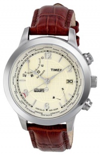 Timex Men's T2N611 Intelligent Quartz Traveller Series World Time Brown Leather Strap Watch Timex Men's T2N611 Intelligent Quartz Traveller Series World Time Brown Leather Strap Watch