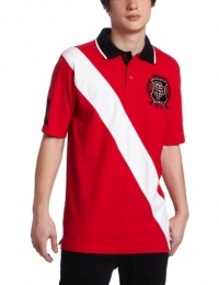 Southpole Men's Cut and Sewn Polo with Patch and Stripe Detail Southpole Men's Cut and Sewn Polo with Patch and Stripe Detail