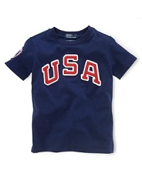 This sporty tee celebrates Team USA's participation in the 2012 Olympics with USA Olympic Teamon soft, breathable cotton. This sporty tee celebrates Team USA's participation in the 2012 Olympics with USA Olympic Teamon soft, breathable cotton.