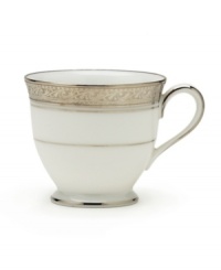 The unparalleled style of Noritake china has been gracefully setting tables for more than ninety years. The formal Crestwood Platinum dinnerware and dishes collection features crisp white china embellished with a shimmering border of interlocking scrolled leaves and an edge of polished platinum. The unparalleled style of Noritake china has been gracefully setting tables for more than ninety years. The formal Crestwood Platinum dinnerware and dishes collection features crisp white china embellished with a shimmering border of interlocking scrolled leaves and an edge of polished platinum.