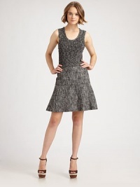Flared skirt and elegant drop waist revive this lightweight tweed staple. ScoopneckSleevelessDrop waistFully linedAbout 20 from natural waist56% cotton/20% acrylic/10% polyester/10% viscose/4% nylonDry cleanImported of Italian fabricModel shown is 5'10 (177cm) wearing US size 2. Flared skirt and elegant drop waist revive this lightweight tweed staple. ScoopneckSleevelessDrop waistFully linedAbout 20 from natural waist56% cotton/20% acrylic/10% polyester/10% viscose/4% nylonDry cleanImported of Italian fabricModel shown is 5'10 (177cm) wearing US size 2.