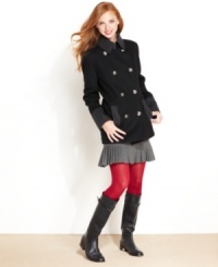Military-inspired chic lends classic, all-American appeal to Nautica's double-breasted coat. Contrasting two-tone styling keeps the look fresh. Military-inspired chic lends classic, all-American appeal to Nautica's double-breasted coat. Contrasting two-tone styling keeps the look fresh.