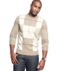 Square up your cool-weather style in this colorblocked sweater from Geoffrey Beene. Square up your cool-weather style in this colorblocked sweater from Geoffrey Beene.