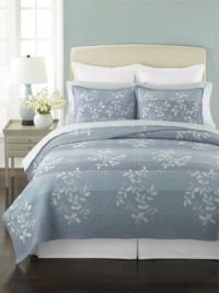 Style is in the details. Featuring sophisticated, carved quilting and embroidered silver leaves, Martha Stewart Collection's Silhouette Stripe quilt layers on the luxury. Reverses to solid quilting with embroidery. Style is in the details. Featuring sophisticated, carved quilting and embroidered silver leaves, Martha Stewart Collection's Silhouette Stripe quilt layers on the luxury. Reverses to solid quilting with embroidery.