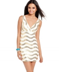 Sequins spread in metallic waves across this hot mini dress from As U Wish! For a look that's party-perfect, pair the dress with colorful accessories! Sequins spread in metallic waves across this hot mini dress from As U Wish! For a look that's party-perfect, pair the dress with colorful accessories!
