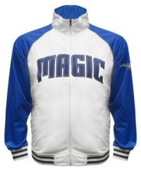 The Most Valuable Fan wears this baseball style running jacket featuring the Orlando Magic by Majestic. The Most Valuable Fan wears this baseball style running jacket featuring the Orlando Magic by Majestic.