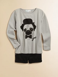 This precious pooch has a Charlie Chaplin attitude, with his sweet bowler hat, bow tie and wistful eyes.Extended round neckline with narrow banded trimLong hemmed sleevesPlain backCottonHand washImported This precious pooch has a Charlie Chaplin attitude, with his sweet bowler hat, bow tie and wistful eyes.Extended round neckline with narrow banded trimLong hemmed sleevesPlain backCottonHand washImported