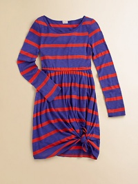 She'll look stylish all day wearing this soft design with colorful stripes and a comfy elastic waistband. ScoopneckLong sleevesElasticized waistbandPullover styleSupima cotton/micro modalMachine washImported She'll look stylish all day wearing this soft design with colorful stripes and a comfy elastic waistband. ScoopneckLong sleevesElasticized waistbandPullover styleSupima cotton/micro modalMachine washImported