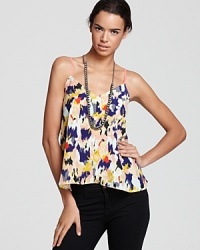 Aqua's breezy camisole in a vibrant ikat print ensures head-turning style. Perfect to brighten your workday basics, or to pair with vacation cut-offs. Aqua's breezy camisole in a vibrant ikat print ensures head-turning style. Perfect to brighten your workday basics, or to pair with vacation cut-offs.