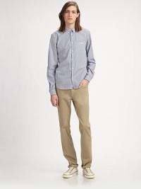 Effortless cool and all-day comfort are a breeze with these straight-leg fitting pants tailored in garment-dyed cotton.Five-pocket styleInseam, about 3398% cotton/2% spandexMachine washImported Effortless cool and all-day comfort are a breeze with these straight-leg fitting pants tailored in garment-dyed cotton.Five-pocket styleInseam, about 3398% cotton/2% spandexMachine washImported