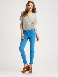 Ultra-skinny stretch twill hugs the body in your favorite vibrant hue.THE FITSlim fitRise, about 8Inseam, about 28THE DETAILSZip flyFive-pocket style98% cotton/2% LycraDry cleanMade in USA of imported fabricModel shown is 5'9½ (177cm) wearing US size 4. Ultra-skinny stretch twill hugs the body in your favorite vibrant hue.THE FITSlim fitRise, about 8Inseam, about 28THE DETAILSZip flyFive-pocket style98% cotton/2% LycraDry cleanMade in USA of imported fabricModel shown is 5'9½ (177cm) wearing US size 4.