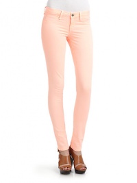 THE LOOKColored skinny leg denim jeansWaistband with belt loopsZip fly with button closureMock curved front pocketsInner right key pocketBack patch pocketsTHE FITRise, about 7Inseam, about 30THE MATERIAL98% cotton/2% spandexCARE & ORIGINMachine washImportedModel shown is 5'11 (180cm) wearing US size 4. THE LOOKColored skinny leg denim jeansWaistband with belt loopsZip fly with button closureMock curved front pocketsInner right key pocketBack patch pocketsTHE FITRise, about 7Inseam, about 30THE MATERIAL98% cotton/2% spandexCARE & ORIGINMachine washImportedModel shown is 5'11 (180cm) wearing US size 4.